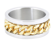 Gold Chain Spinner Ring Curb Link Unisex Two Tone Wedding Band Stainless Steel  SR116