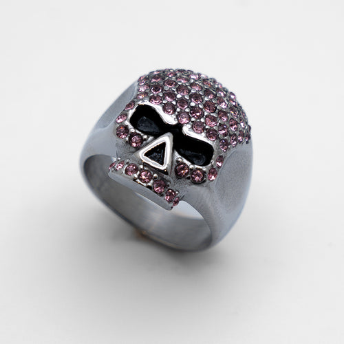 Heavy Metal Jewelry Ladies Pink Bling Skull Ring Stainless Steel SR119