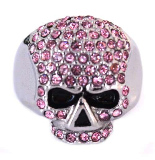 Heavy Metal Jewelry Ladies Pink Bling Skull Ring Stainless Steel