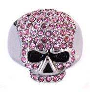 Pink Bling Skull Ring Pink Crystals Lady Biker Ring Stainless Steel SR119