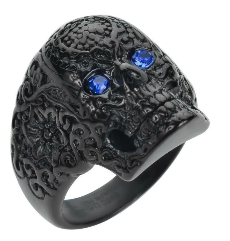 Heavy Metal Jewelry Unisex Black Tribal Tattoo Skull Ring Stainless Steel Black