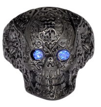Load image into Gallery viewer, Heavy Metal Jewelry Unisex Black Tribal Tattoo Skull Ring Stainless Steel Black