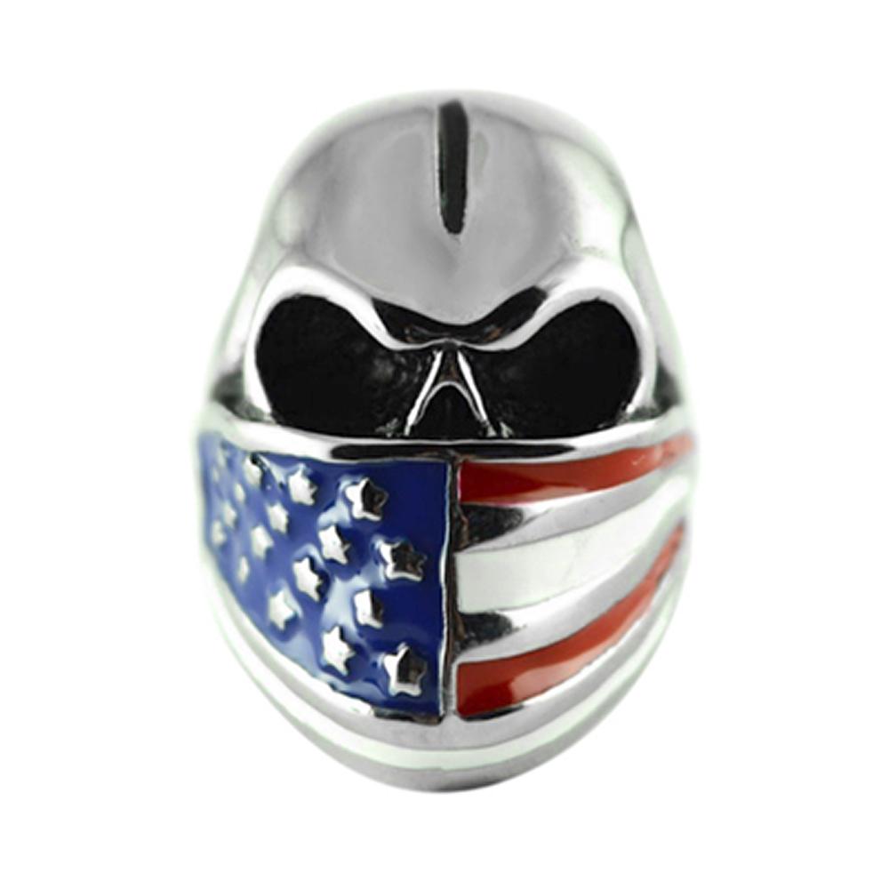 Heavy Metal Jewelry American Flag Bandana Skull Stainless Steel Ring