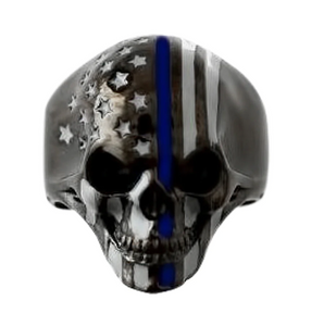 Biker Jewelry Men's Gunmetal Skull Ring Stainless Steel Police Edition
