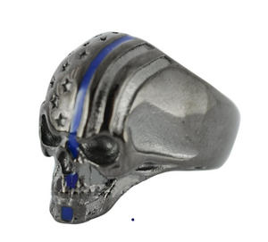 Biker Jewelry Men's Gunmetal Skull Ring Stainless Steel Police Edition