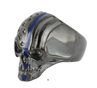 Blue Line Gunmetal Skull Ring Men's Stainless Steel SR126