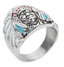 Load image into Gallery viewer, Heavy Metal Jewelry Ladies Indian Head Ring Stainless Steel Enamel Edition