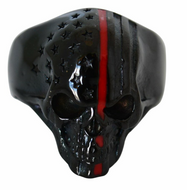 Red Line Black Skull Ring Unisex Firefighters Stainless Steel SR128