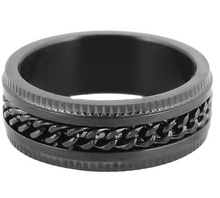 Load image into Gallery viewer, Heavy Metal Jewelry Cuban Link Stainless Steel Wedding Band Ring All Black Edition
