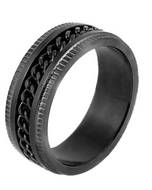 All Black Chain Spinner Ring Unisex Comfort Fit Wedding Band Stainless Steel SR129