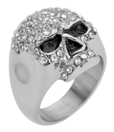 Heavy Metal Jewelry Ladies White Bling Skull Ring Stainless Steel SR130