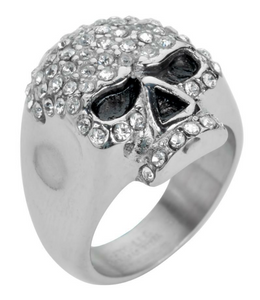 Heavy Metal Jewelry Ladies White Bling Skull Ring Stainless Steel