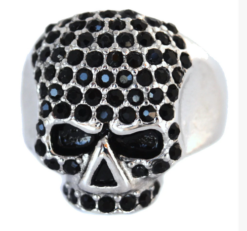 Heavy Metal Jewelry Ladies Black Ice Bling Skull Ring Stainless Steel SR132