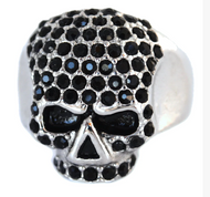 Black Bling Skull Ring Black Crystals Lady Biker Stainless Steel SR132