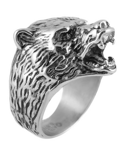 Heavy Metal Jewelry Men's Grizzly Bear Ring Stainless Steel