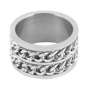 Heavy Metal Jewelry Cuban Link Stainless Steel Ring Double Chain