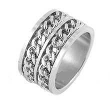 Load image into Gallery viewer, Heavy Metal Jewelry Cuban Link Stainless Steel Ring Double Chain