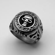 Round Skull Circle Ring with Clear Crystals Men's Stainless Steel SR135