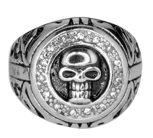 Heavy Metal Jewelry Men's Circle Skull Ring Stainless Steel
