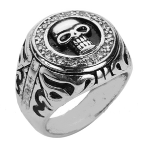 Heavy Metal Jewelry Men's Circle Skull Ring Stainless Steel