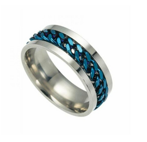 Wedding Band Cuban Link Spinner Stainless Steel Ring Blue Edition