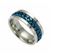 Blue Chain Spinner Ring Unisex Cuban Link Wedding Band Stainless Steel SR136