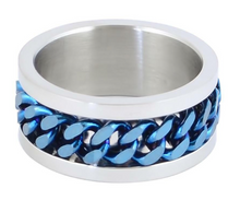 Load image into Gallery viewer, Wedding Band Cuban Link Spinner Stainless Steel Ring Blue Edition