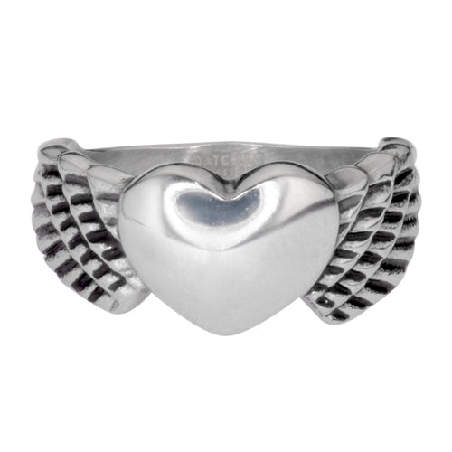 Heavy Metal Jewelry Ladies Winged Heart Stainless Steel Ring SR138