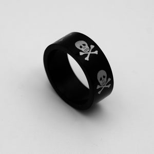 Skull and Crossbones 8mm Biker Stainless Steel Wedding Band Ring Black