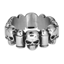 Load image into Gallery viewer, Heavy Metal Jewelry Skull and Bullet Ring Stainless Steel or Wedding Band