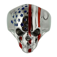 American Flag Skull Ring Enameled Men's Stainless Steel Ring SR146