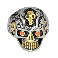 Holy Toledo 4 Skulls Ring with Red Eyes Men's Two-Tone Stainless Steel SR148