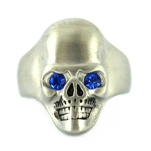 Heavy Metal Jewelry Men's Brushed Skull Ring Stainless Steel Blue Eyes