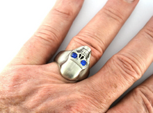 Load image into Gallery viewer, Heavy Metal Jewelry Men&#39;s Brushed Skull Ring Stainless Steel Blue Eyes