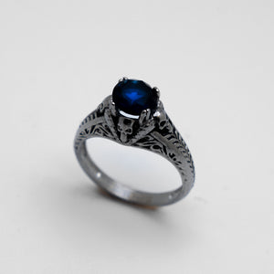 Heavy Metal Jewelry Ladies Blue Solitaire Ring Stainless Steel