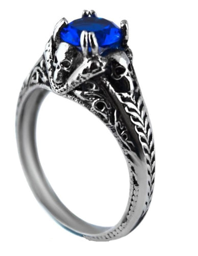 Heavy Metal Jewelry Ladies Blue Solitaire Ring Stainless Steel