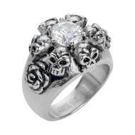 Roses & Skulls CZ Ring Clear CZ Ladies Biker Jewelry Stainless Steel SR153