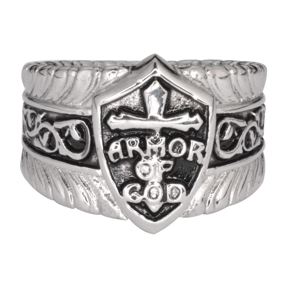 Heavy Metal Jewelry Men's Armor of God Shield Stainless Steel Religious Ring