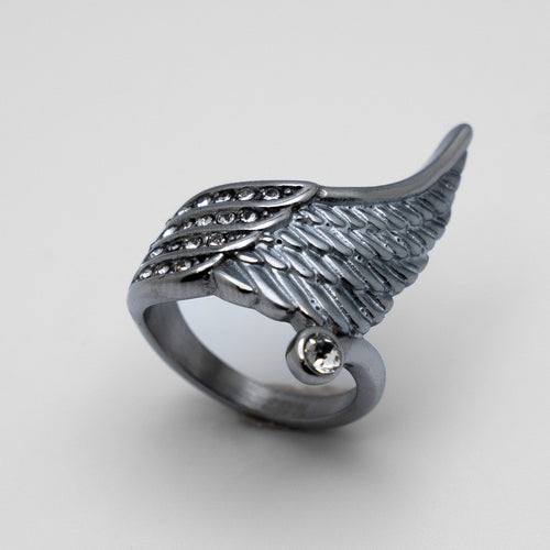Heavy Metal Jewelry Ladies Angel Wing Stone Ring Stainless Steel