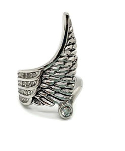 Heavy Metal Jewelry Ladies Angel Wing Stone Ring Stainless Steel