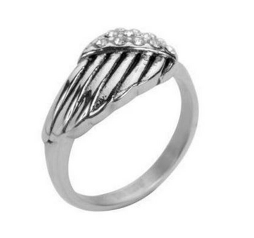 Ladies Angel Wing Ring Stainless Steel with Bling Jewelry