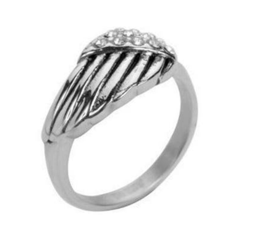 Heavy Metal Jewelry Ladies Angel Wing Ring Stainless Steel with Bling