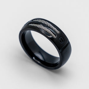 Unisex Stainless Steel Double Black Cable Wedding Band Ring