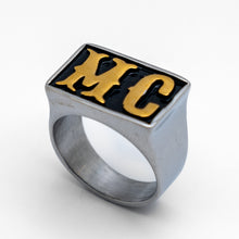 Load image into Gallery viewer, Men&#39;s Stainless Steel Motorcycle Club MC Biker Ring Gold Letters Sizes 9-15