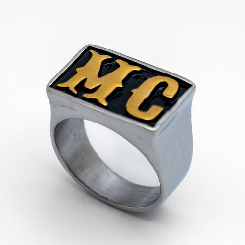 Men's Stainless Steel Motorcycle Club MC Biker Ring Gold Letters Sizes 9-15