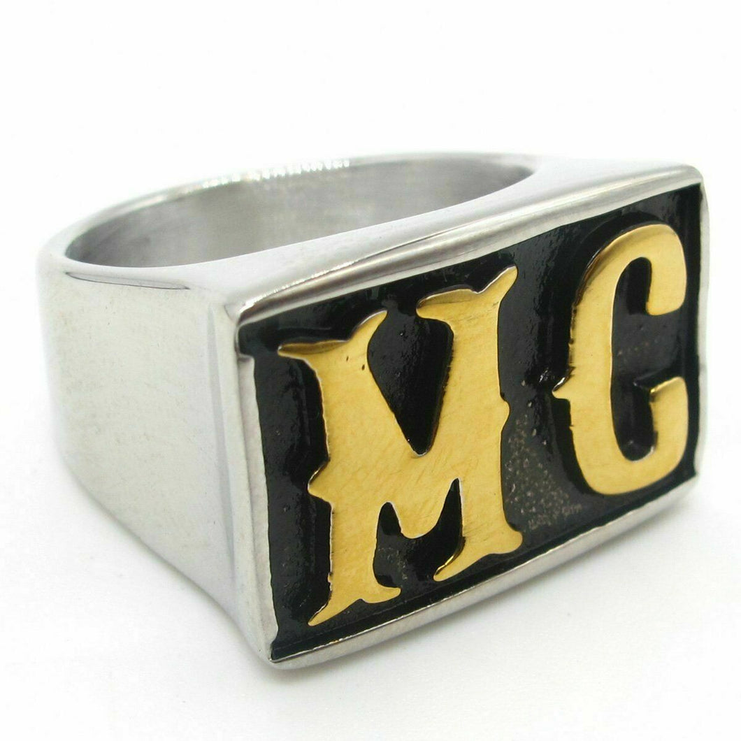 Men's Stainless Steel Motorcycle Club MC Biker Ring Gold Letters Sizes 9-15