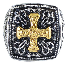 Load image into Gallery viewer, Heavy Metal Jewelry Men&#39;s Greek Cross Ring  Stainless Steel Gold Edition