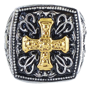 Heavy Metal Jewelry Men's Greek Cross Ring  Stainless Steel Gold Edition