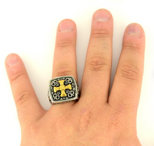 Load image into Gallery viewer, Heavy Metal Jewelry Men&#39;s Greek Cross Ring  Stainless Steel Gold Edition