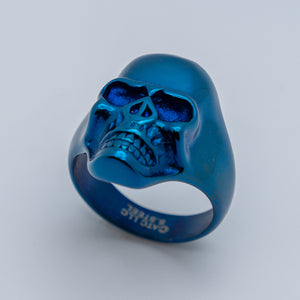 Heavy Metal Jewelry Men's Skull Ring Stainless Steel Blue Anodized Edition